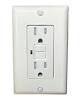 50 Pack 15 Amp GFCI Outlet Receptacles Built Tough For No Sweat Setup Featuring Tamper Resistant Shutters And Bright Status Lights Contractor Grade Wall Sockets With Included Faceplates In Classic White mounted on a wall.