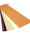 Front view of color-coded plastic shims, 10x20 inches, assorted colors, 0.025 in thick