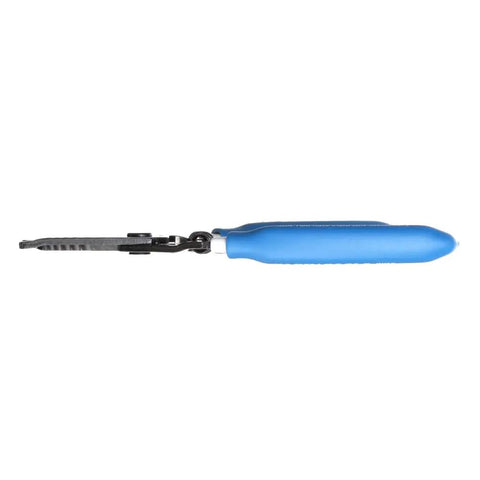 Side view of Wire Stripper And Cutter For 8-16 AWG Solid And 10-18 AWG Stranded Wire With Locking Mechanism and blue handle