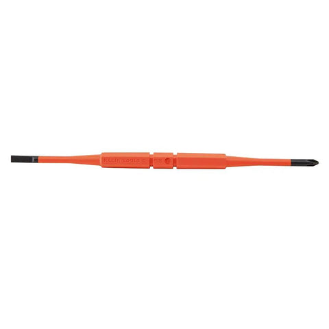 Interchangeable Insulated Flip Blades With Slim Tip For Tight Terminal Blocks, Dope Three Blade Set Includes Phillips Two And Quarter Inch Slotted, Phillips One And Three Sixteenth Inch Slotted, Square One And Square Two Double Ended, 3.5 Inch Shaft, orange insulation