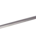 Sleek 48 Inch Single Sided Modern Stainless Steel Front Door Handle With A Slick Brushed Nickel Satin Finish For Exterior Push Pull Use On Wood Glass Metal Sliding Shower Or Barn Doors, shown from the side.