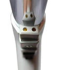 Close-up view of Replacement Hose for Carpet Cleaners with Pistol Grip Handle and Rocker Switch, Machine End Fitting, Grey and White