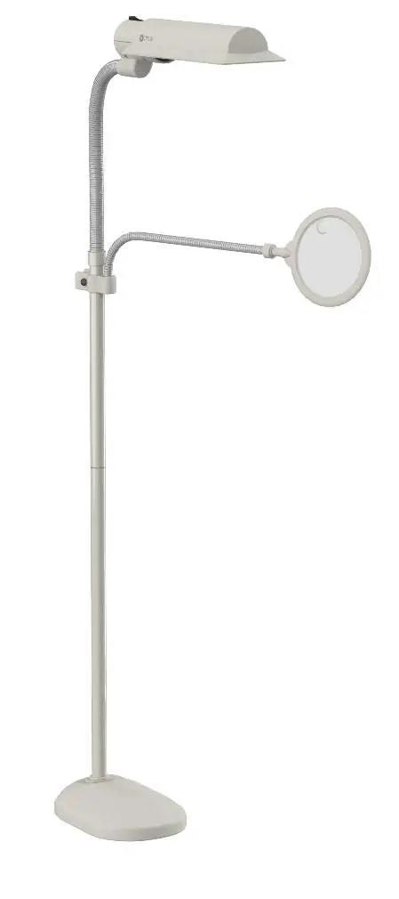 Lit 18W EasyView Floor Lamp with 3X Magnifier Attachment, flexible neck, wide wing shade for crafting and reading