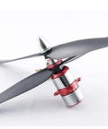 CR23M Coaxial Contra-Rotating Motor 1550KV For RC Helicopter Rig with black propellers and silver housing design.