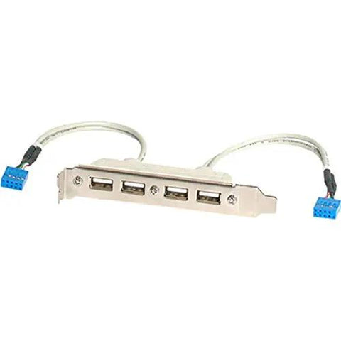 Four Port USB A Female Slot Plate Adapter with an eleven and a quarter inch cable for four or five pin motherboard headers USB 2.0 compliant