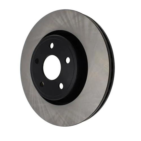 Front brake rotor disc with black center hub and four lug holes, viewed from the front