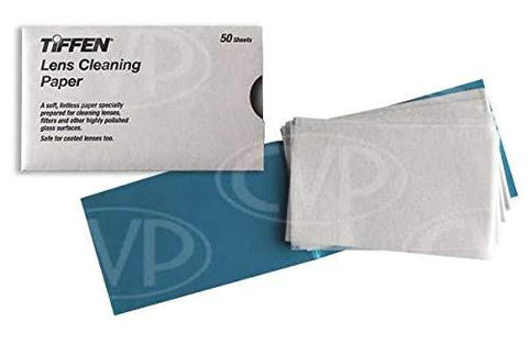 Tiffen lens cleaning tissue paper box (50 sheets) with blue cleaning tissues.