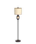 Vintage Industrial Floor Lamp With Linen Shade, Tall 63.5 Inch Standing Lamp For Living Room, Bedroom, Study Or Home Office