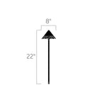 Cast Aluminum Path Light With Hammered Roof In Textured Tannery Bronze, 12V Landscape Fixture For Wet Outdoor Locations, 8-Inch Diameter By 22-Inch Tall, Includes 8-Inch Ground Stake And 24.4W 12V Krypton Bulb, side view dimensions