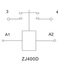 Jw Dawn Zj400D 48V 400A Single Coil NO Solenoid Relay Switch diagram showing A1, A2, and contact layout for electric equipment.