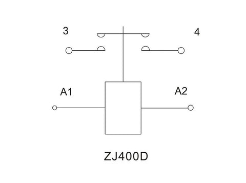 Jw Dawn Zj400D 48V 400A Single Coil NO Solenoid Relay Switch diagram showing A1, A2, and contact layout for electric equipment.
