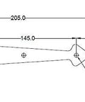Diagram of Rustic Decorative Forged Iron False Hinge for Barn Doors, Matte Black Finish, 8 1/16 Inch Length with measurements.