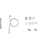 Complete Metal Reel Handle Repair Kit With Silver Bearings, Shaft Hook, Screws And Sleeve For Full Restore Of Damaged Fishing Gear Ready For Next Catch, parts laid out