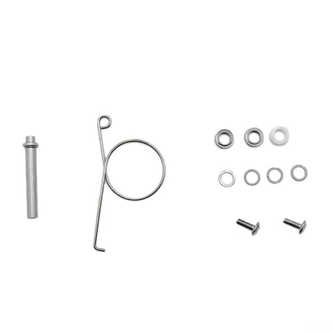 Complete Metal Reel Handle Repair Kit With Silver Bearings, Shaft Hook, Screws And Sleeve For Full Restore Of Damaged Fishing Gear Ready For Next Catch, parts laid out