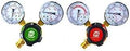Pair of Oxygen and Acetylene Regulators with Gauges for Welding Gas LDP Series, rear entry design, shown in detail.