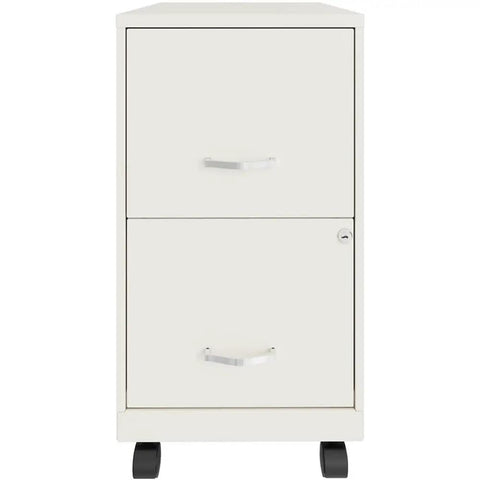 18-Inch Metal Mobile Filing Cabinet With 2 Drawers Pearl White Finish Lockable Smooth-Glide Suspension Compact Under-Desk Setup