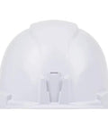 Back view of non-vented cap style hard hat with padded odor-resistant self-wicking sweatband, front/back lamp mounts visible.