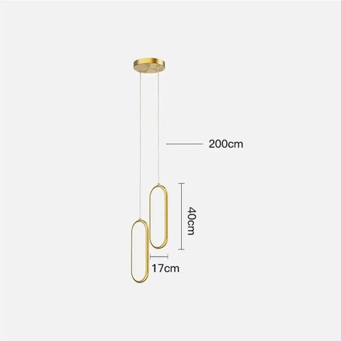 UIOLCFF Classic Modern Simple Gold Aluminum Pendant Light LED 18W Three Color Dimmable Hanging Lamp dimensions of 200cm height and 40cm length.