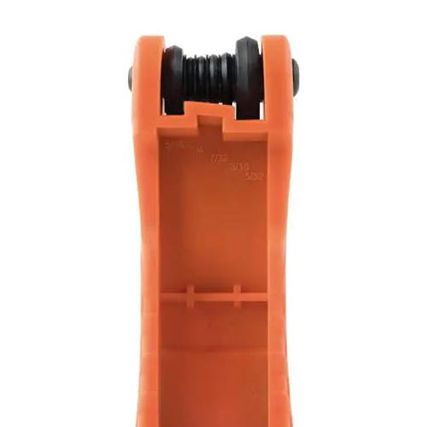 Close-up of handle on Heavy Duty Folding Hex Key Set With Extra Long Allen Wrenches 11 SAE Sizes From One Half Inch To One Eighth Inch High Leverage Blades Open Up To 270 Degrees For Pro Builders And DIY Enthusiasts.