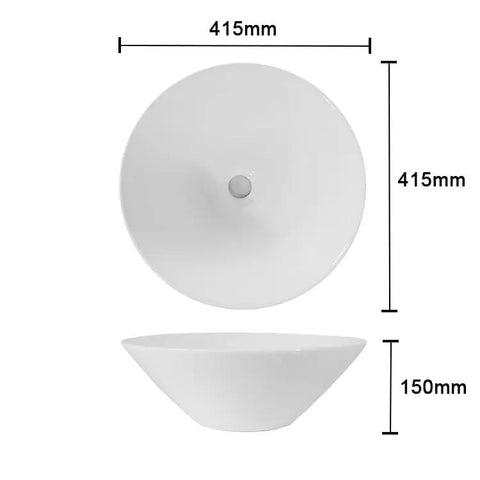 Top view of USZWBY Vessel Sinks Bathroom Sink Hotel Apartment Lampshade-Shaped Countertop with dimensions 415mm width and 150mm height.