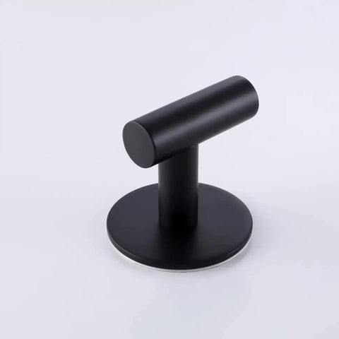 Heavy Duty Adhesive 304 Stainless Steel Robe Hooks Two Pack Matte Black Brushed Finish Wall Mount Coat Hangers on white surface