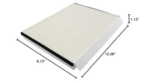 Cabin Air Filter For Volvo VNL Trucks 2002 And Up Two Pack Direct Replacement For 780 760 860 670 630 VN shown with size dimensions