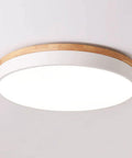 Dimmable Wood Flush Mount Ceiling Light With Round Minimalist Design Five Color Temperatures 2700K To 6000K close-up view