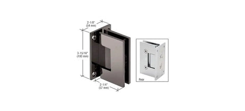 Vienna 037 Series Matte Black Wall Mount Shower Door Hinge dimensions, suitable for 3/8 to 1/2 inch glass, side and rear view shown