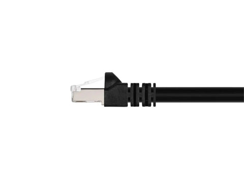 Close-up of Cat6A Ethernet Patch Cable RJ45 Shielded STP With 550 MHz Bandwidth And Pure Bare Copper Core 26 AWG, 10 Ft Black.