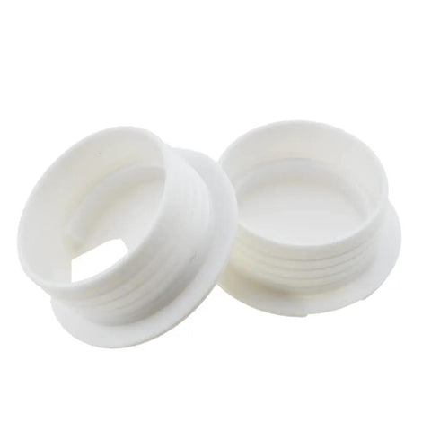 Heavy Duty U Shaped Desk Wire Grommets Kick Cable Clutter To The Curb With These Thick White Abs Plastic Cord Hole Covers 1.5 Inch Desk Grommet Two Pack round cable grommets in white ABS plastic.