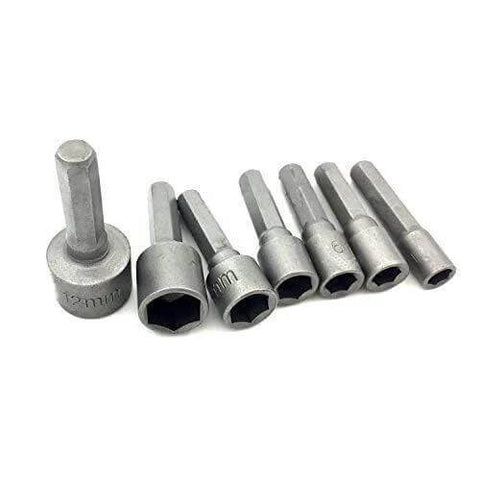 14-piece metal nut driver and hex socket bit set for power drill with 1/4-in drive and metric sizes