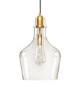 Hand Blown Glass Bell Pendant Light in Gold and Clear, Industrial Farmhouse Style, 9 Inch Shade, front view, single fixture