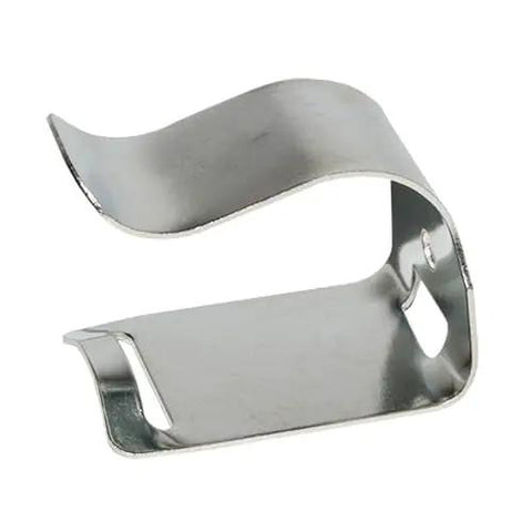 Metal clamping clip for securing hose straps of Badass Heavy Duty Universal Fire Extinguisher Hose Straps With Clamping Clips All Weather Nylon Bundle For 5 To 30 Lbs Portable Extinguishers Built Like A Brick House.