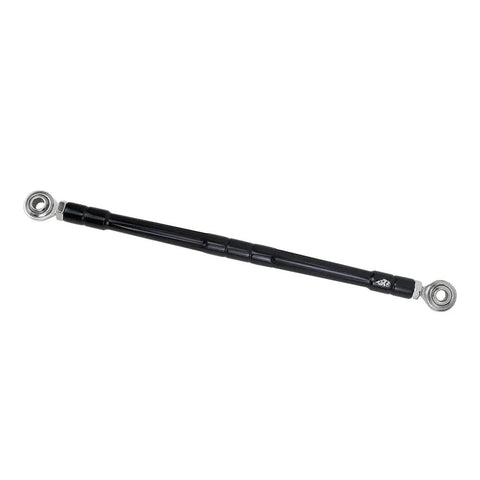 Black Adjustable Shifter Linkage Rod For Harley Davidson Softail Touring And Trike Ride Ready 11.5 To 12.5 Inch 6061 T6 Aluminum With Stainless Steel Joints And Five Sixteenths Inch Stud Compatibility, shown angled