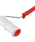 Pro Grade Texture Paint Roller Delivers Killer Brick and Rustic Stone Looks on Interior Walls Patio Walkways and DIY Renovations Effortless Glide with Zero Sweat Red, with white roller and red handle.