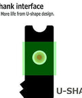 Jig saw U-shank interface diagram with green highlight showing universal blade fit.