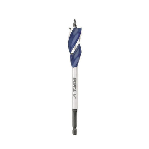 Speedbor tri-flute wood drill bit, 3/4 in diameter × 6 in length, blue flutes on a silver shaft