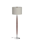 Lucas LED Floor Lamp with drum shade and warm wood finish, suitable for living rooms and offices, modern boho reading light.