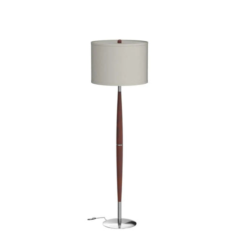 Lucas LED Floor Lamp with drum shade and warm wood finish, suitable for living rooms and offices, modern boho reading light.