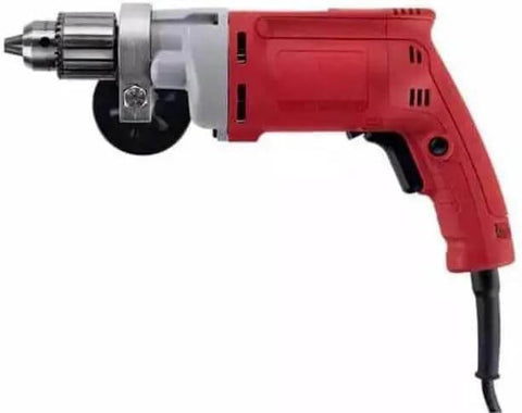 Beast Mode 8 Amp Corded Power Drill With Real Torque And Variable Speed Trigger Ergonomic Handle side view showing chuck and handle.