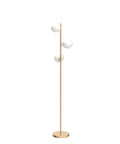 Three Globe Brushed Brass Floor Lamp, Modern LED Standing Light For Living Room, Bedroom, And Office with frosted globes