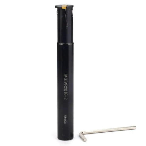 Five Eighth Inch Shank Grooving Cutoff Tool Holder Boring Bar With Four Point Nine Inch Overall Length For Pro Grade Tool Life And Faster Cutting Low Friction Machining With Carbide Insert MGMN200 Model MGIVR2016-2 shown with hex key