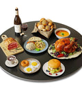 31.5 Inch Lazy Susan Turntable With 360 Degree Rotation Sintered Stone Silent Anti Slip Surface featuring assorted food display