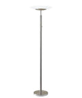 Stellar LED Torchiere Floor Lamp In Brushed Steel 72 Inch Tall 24W LED Frosted Glass Shade Dimmable Rotary Dimmer Energy Efficient Bright Light