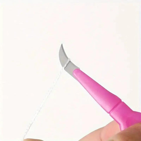 Top Shelf Heavy Duty Double Set Seam Rippers With Grippy Purple Handles For Quick Stitch Tweaks And Hassle Free Cloth Repairs Crafted Breezy For Dedicated Sewers, showing precision cut action on fabric.