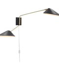 2 Light Swing Arm Wall Sconce That Can Plug In Or Be Hardwired E26 Base 40W Max Per Bulb LED Compatible Clear Power Cord Modern Accent