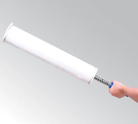 Heavy Duty Long Handle Pallet Stretch Wrap Dispenser For No Sweat Warehouse Hustle With Slick Spool Action And Easy Grip for securing loads.