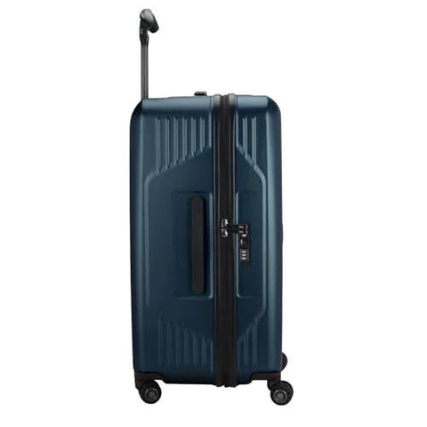 Ultimax II 26 inch polycarbonate spinner luggage in matte navy with TSA lock, showcasing durable hardshell design and 360-degree wheels.