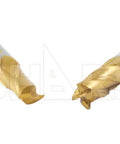 Two tin-coated HSS end mills (2- and 4-flute) with silver shanks, center-cut.