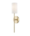 Olivia Wall Sconce in aged brass finish, 4.75 inch wide by 18.75 inch high, modern rustic hallway and living room lighting fixture